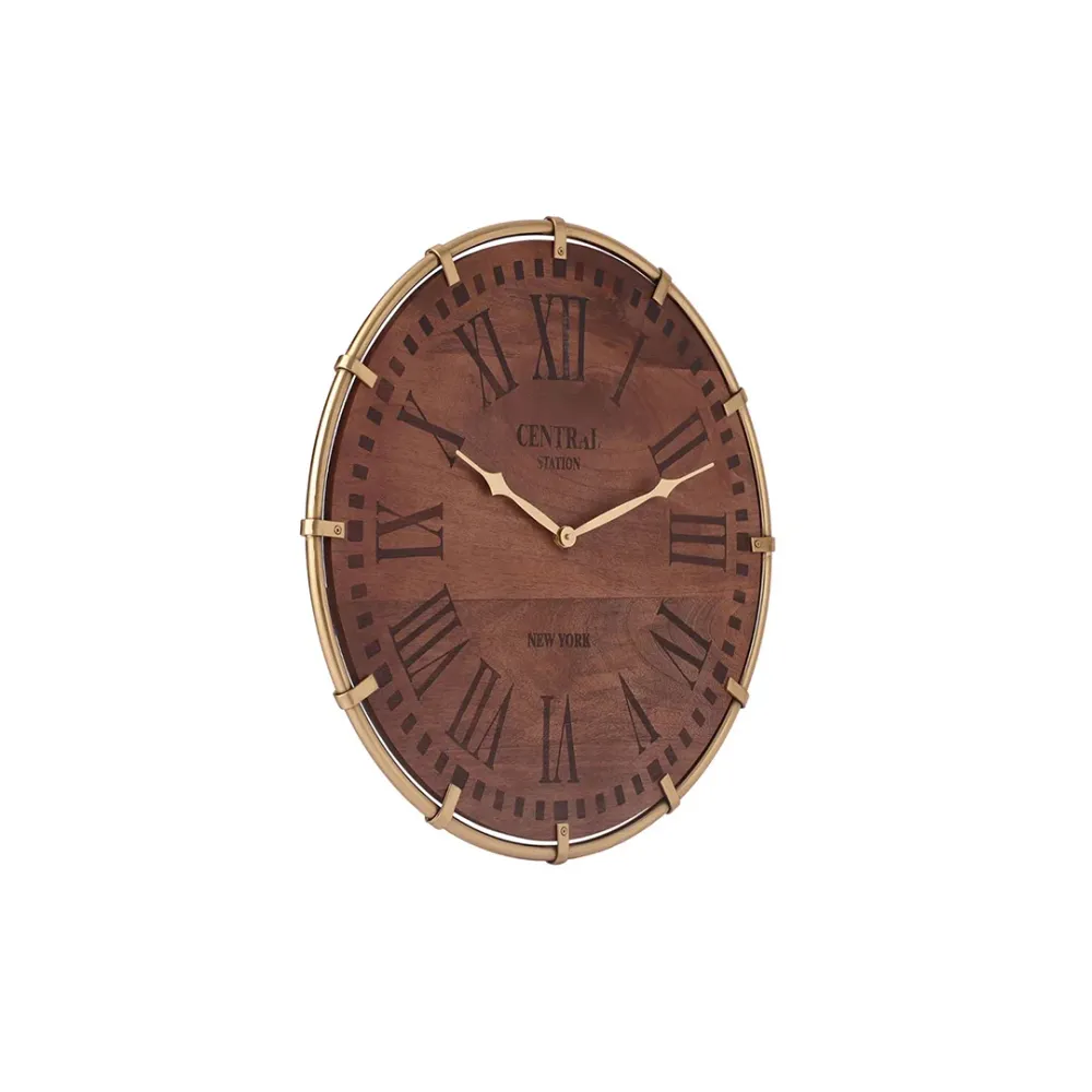 Timberland Engraved Wooden Vintage Wall Clock with Golden Needles
