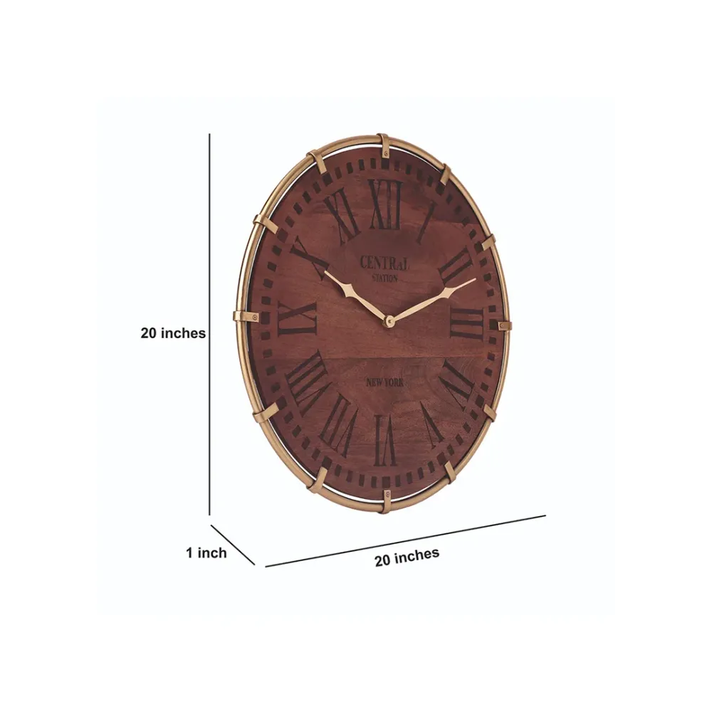 Timberland Engraved Wooden Vintage Wall Clock with Golden Needles