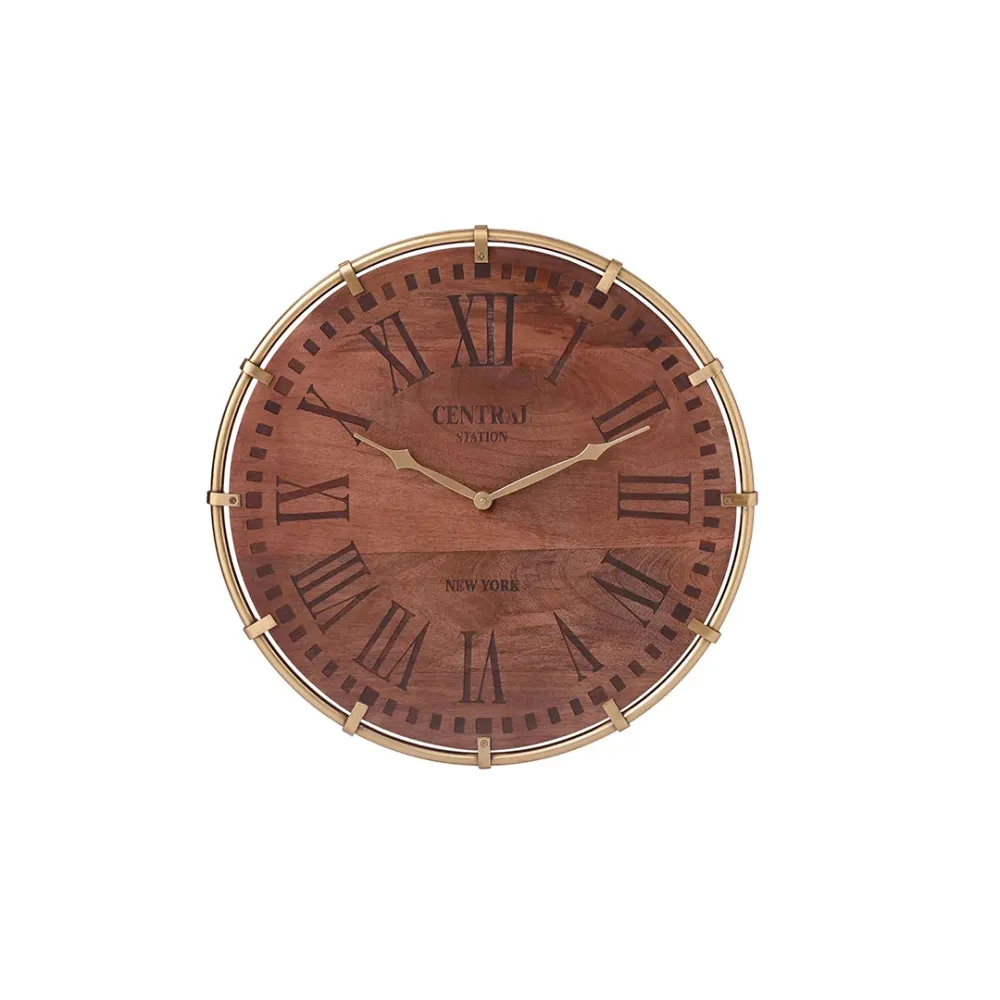 Timberland Engraved Wooden Vintage Wall Clock with Golden Needles