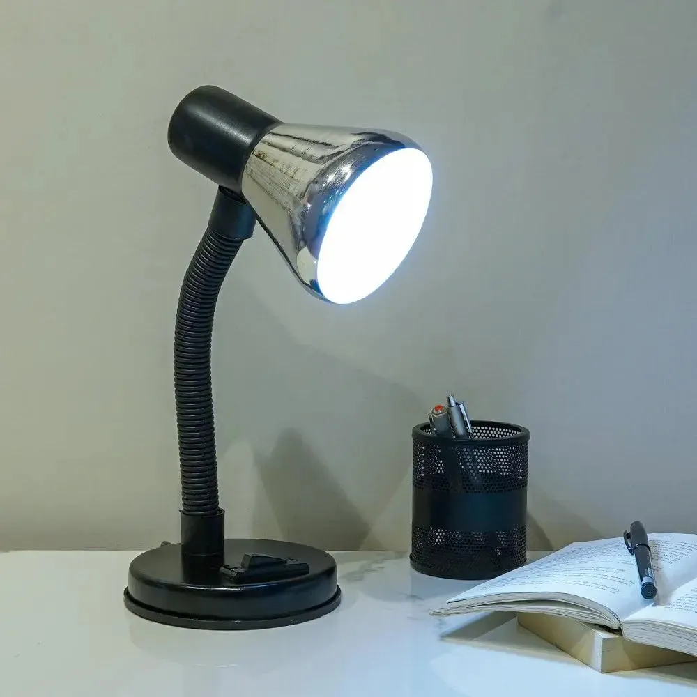 Timeless Adjustable Neck Study Lamp with Sturdy Round Base & Chrome Head