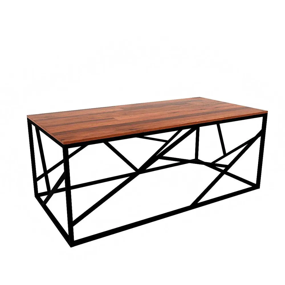 Timeless Centre Table With Criss-cross Black Metal Accents & White Marble