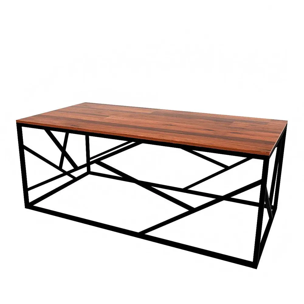 Timeless Centre Table With Criss-cross Black Metal Accents & White Marble