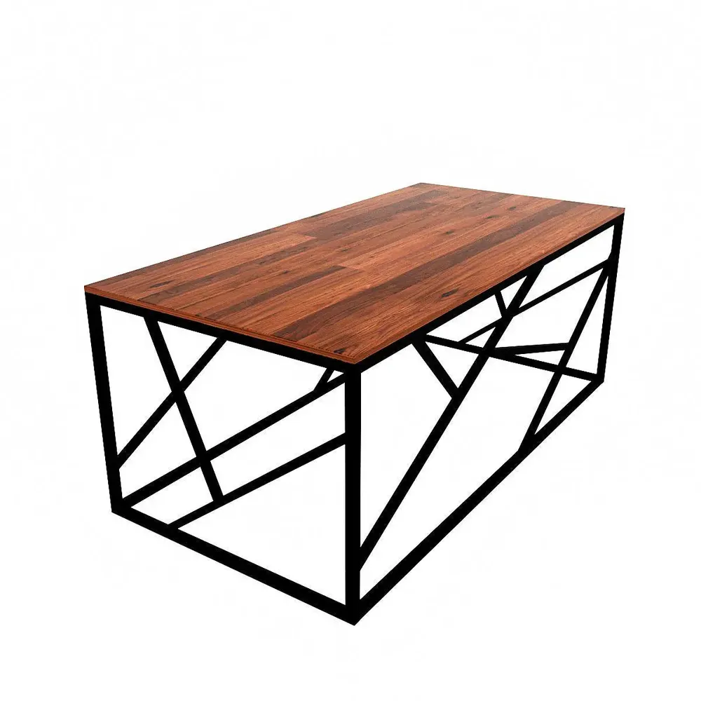 Timeless Centre Table With Criss-cross Black Metal Accents & White Marble