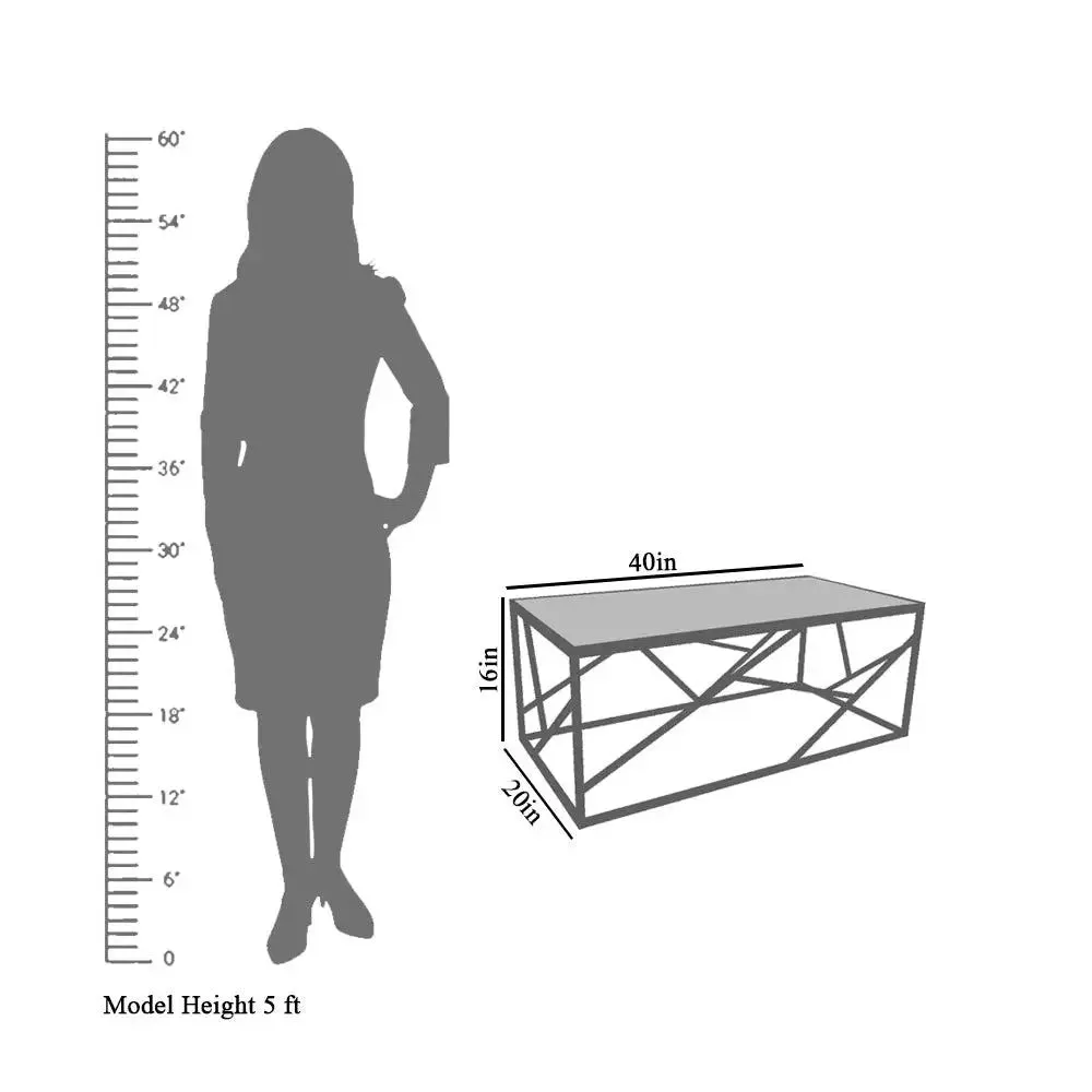 Timeless Centre Table With Criss-cross Black Metal Accents & White Marble