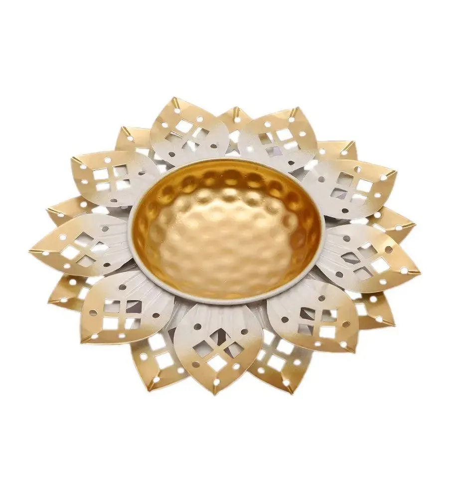 Timeless Gold & White Flower Cut Urli for Home