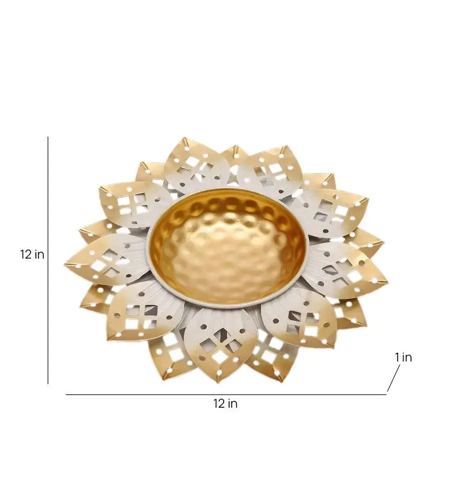 Timeless Gold & White Flower Cut Urli for Home