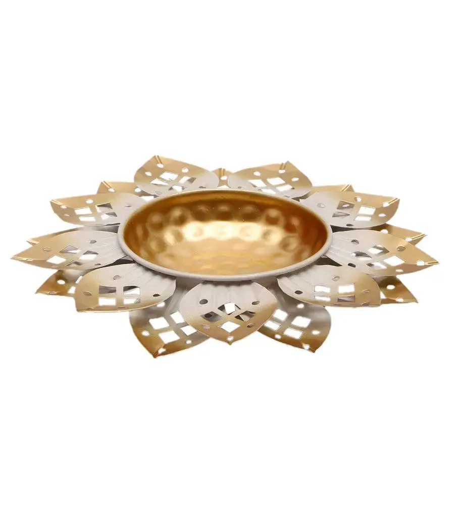 Timeless Gold & White Flower Cut Urli for Home