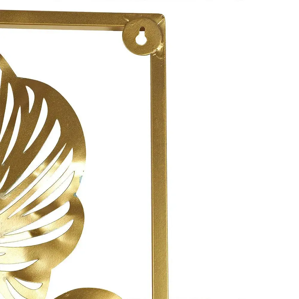 Timeless Green & Gold Leaves-etched Rectangular Metal Wall Art Décor- Set of 2