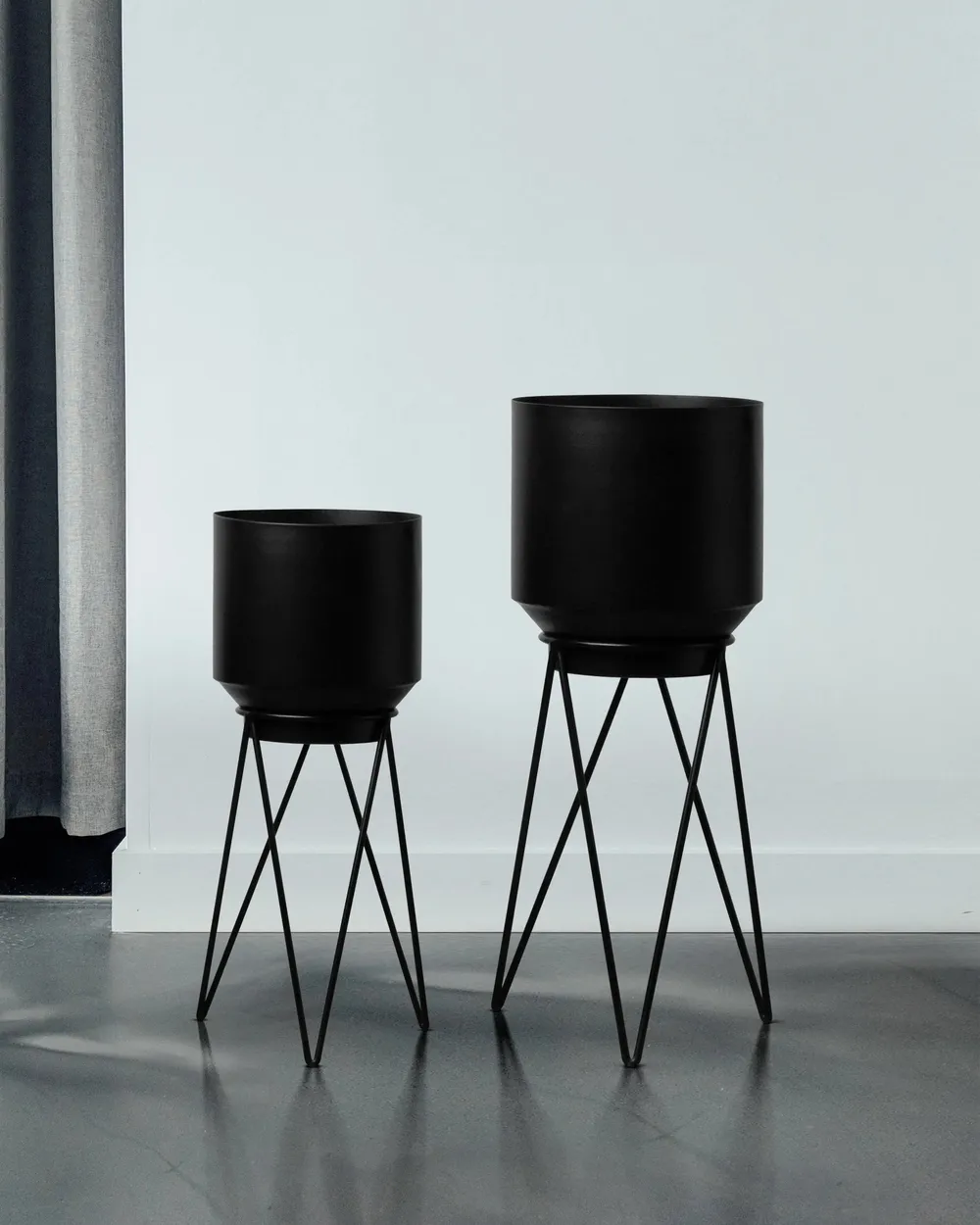 Timeless Metallic Black Planter Pots with Sturdy Long Stands (Set of 2)