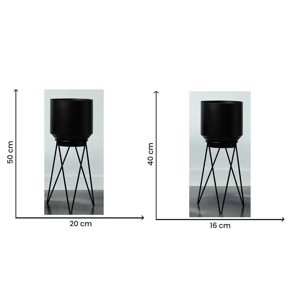 Timeless Metallic Black Planter Pots with Sturdy Long Stands (Set of 2)