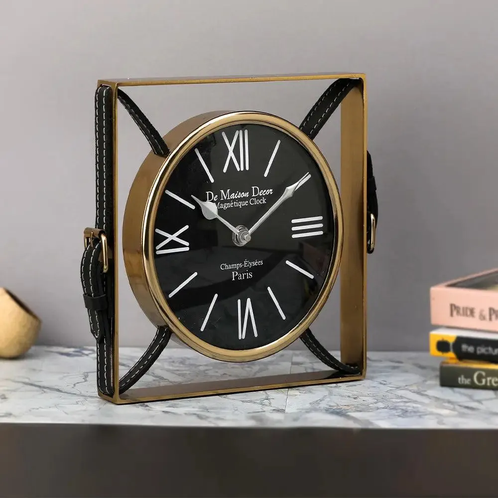 Timeless Silver Straps Table Clock in Gold Finish