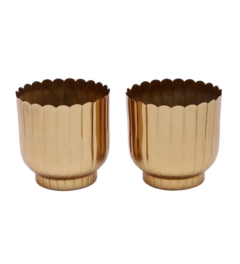 Timeless Striped Gold Flower Pot Set of 2
