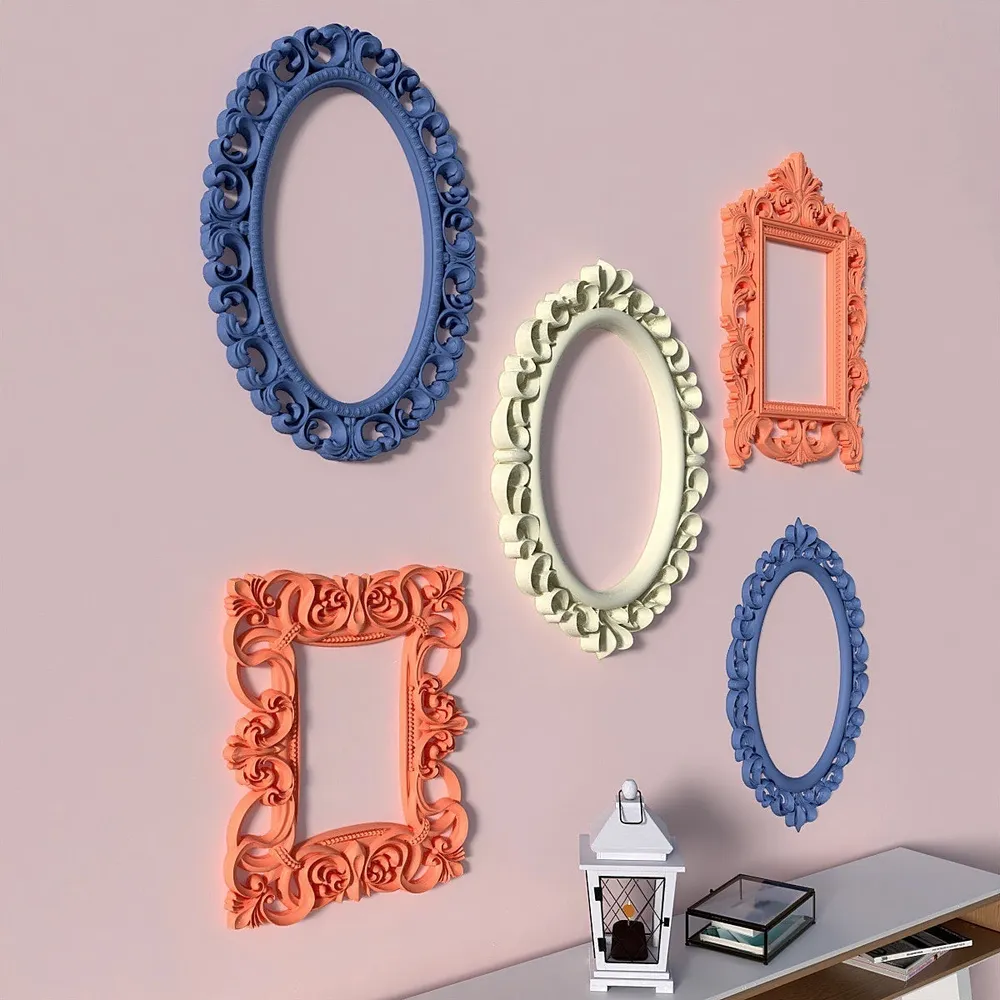 Timeless Venetian Decorative Wall Frames In Blue, Orange &amp; Yellow- Set of 5