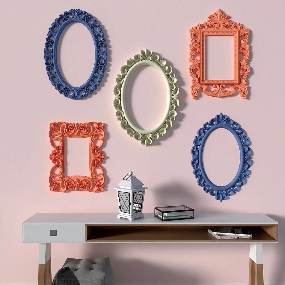 Timeless Venetian Decorative Wall Frames In Blue, Orange &amp; Yellow- Set of 5