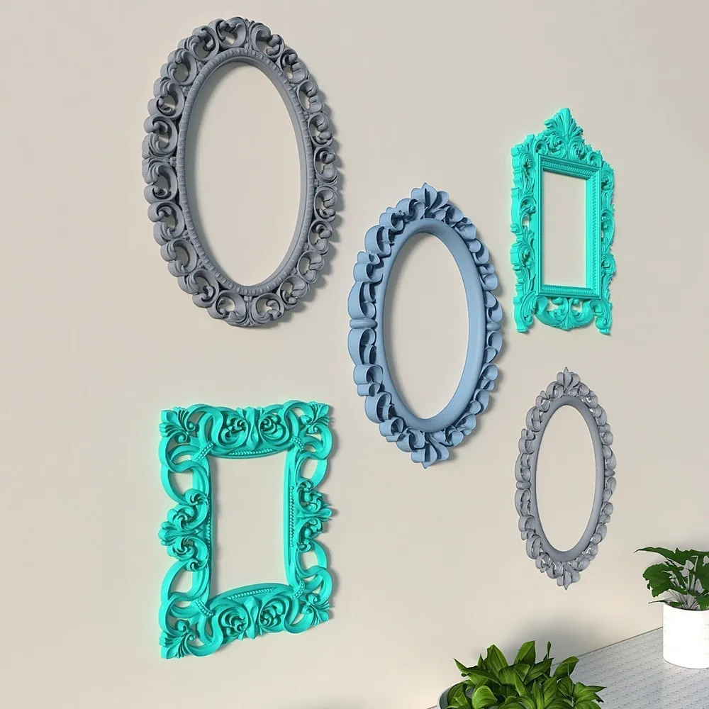 Timeless Venetian Decorative Wall Frames In Blue, Teal &amp; Grey- Set of 5