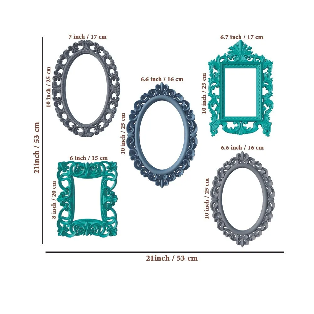 Timeless Venetian Decorative Wall Frames In Blue, Teal &amp; Grey- Set of 5