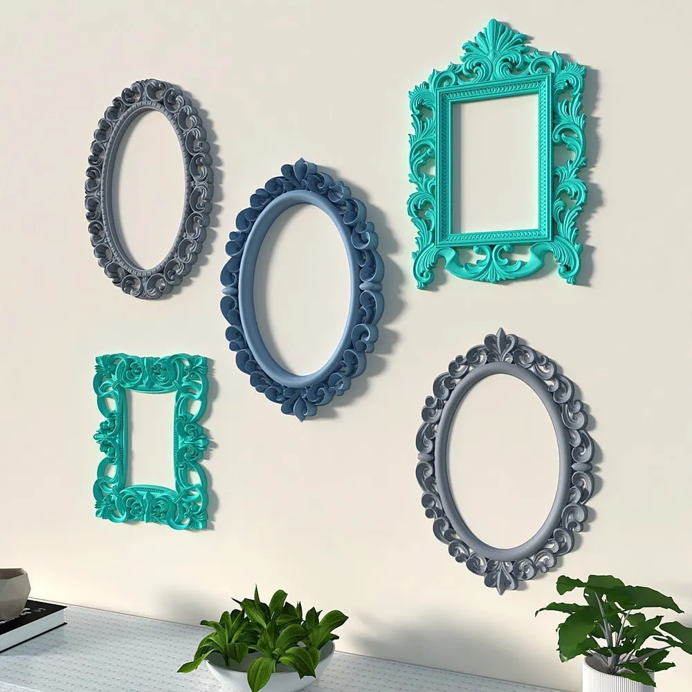 Timeless Venetian Decorative Wall Frames In Blue, Teal &amp; Grey- Set of 5