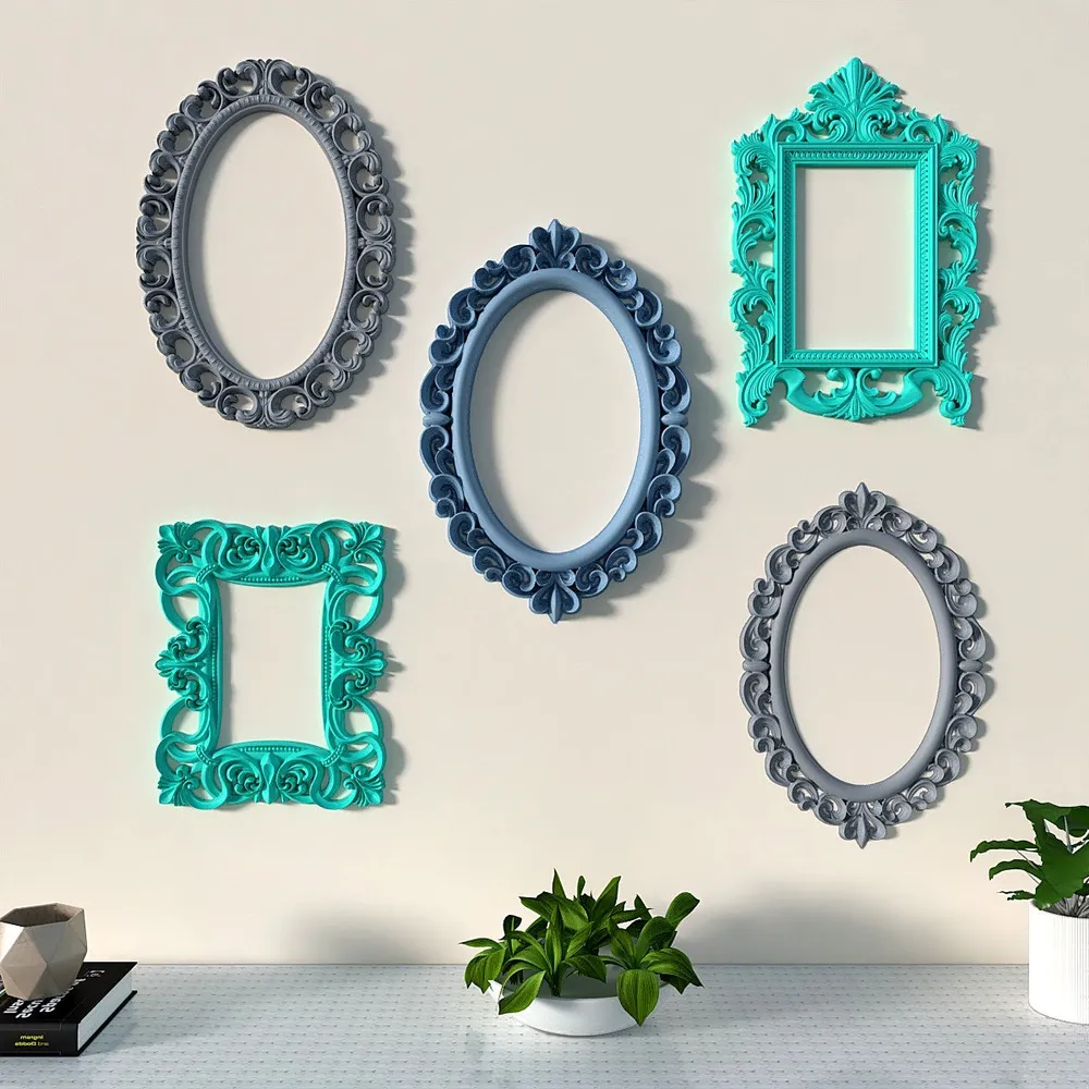 Timeless Venetian Decorative Wall Frames In Blue, Teal &amp; Grey- Set of 5