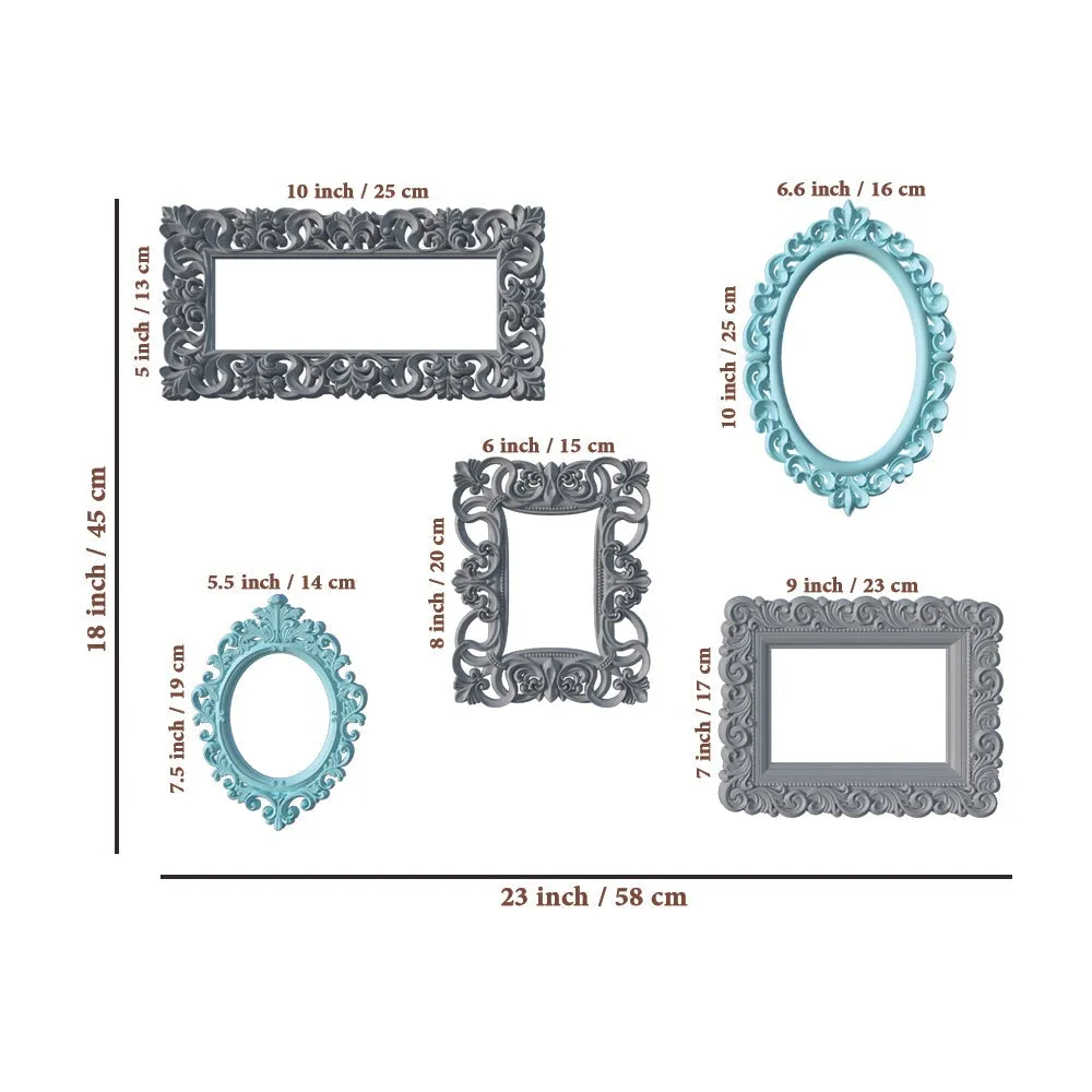 Timeless Venetian Decorative Wall Frames In Grey &amp; Turquoise- Set of 5