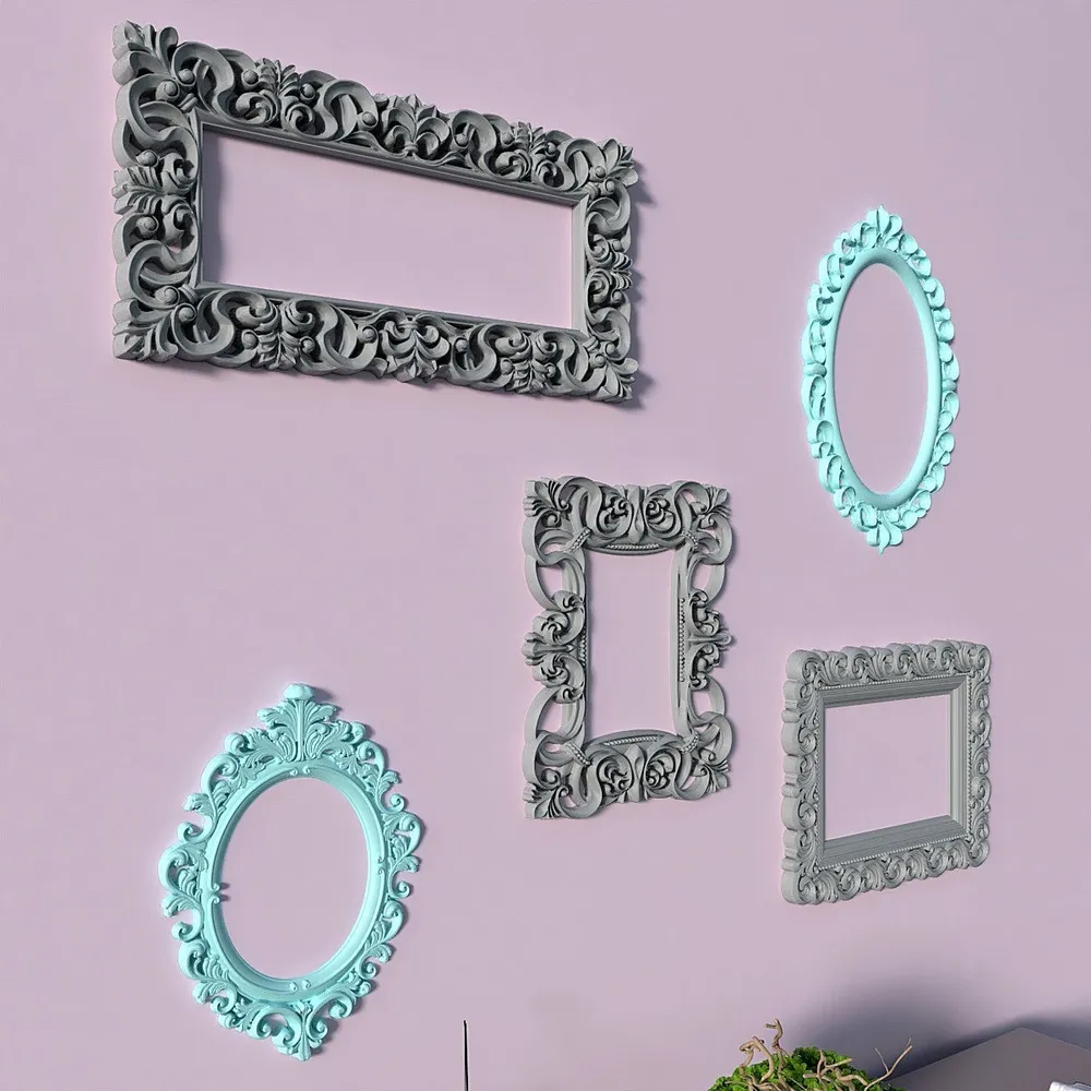 Timeless Venetian Decorative Wall Frames In Grey &amp; Turquoise- Set of 5