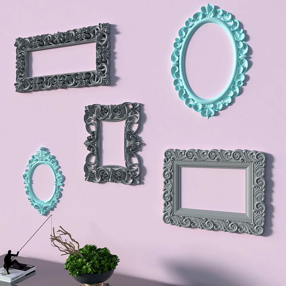Timeless Venetian Decorative Wall Frames In Grey &amp; Turquoise- Set of 5