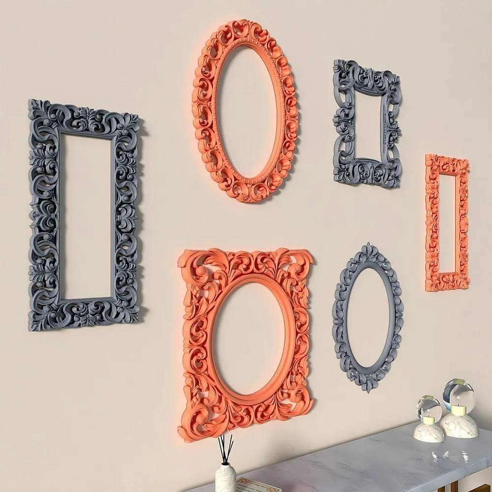 Timeless Venetian Decorative Wall Frames In Orange &amp; Grey - Set of 6