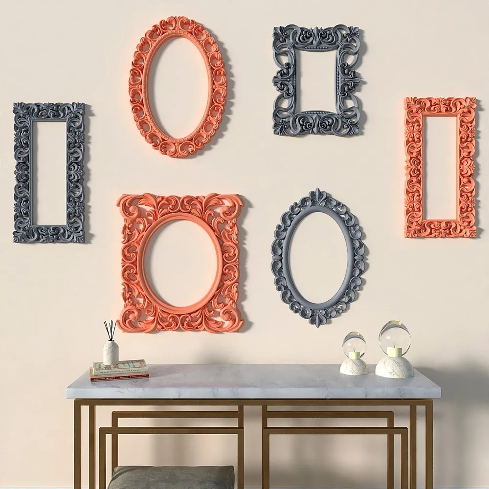 Timeless Venetian Decorative Wall Frames In Orange &amp; Grey - Set of 6