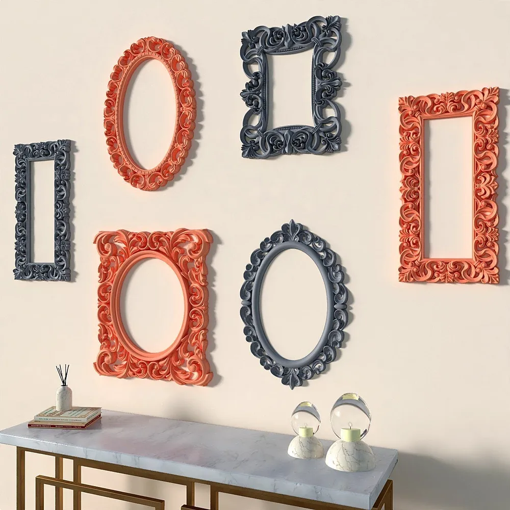 Timeless Venetian Decorative Wall Frames In Orange &amp; Grey - Set of 6