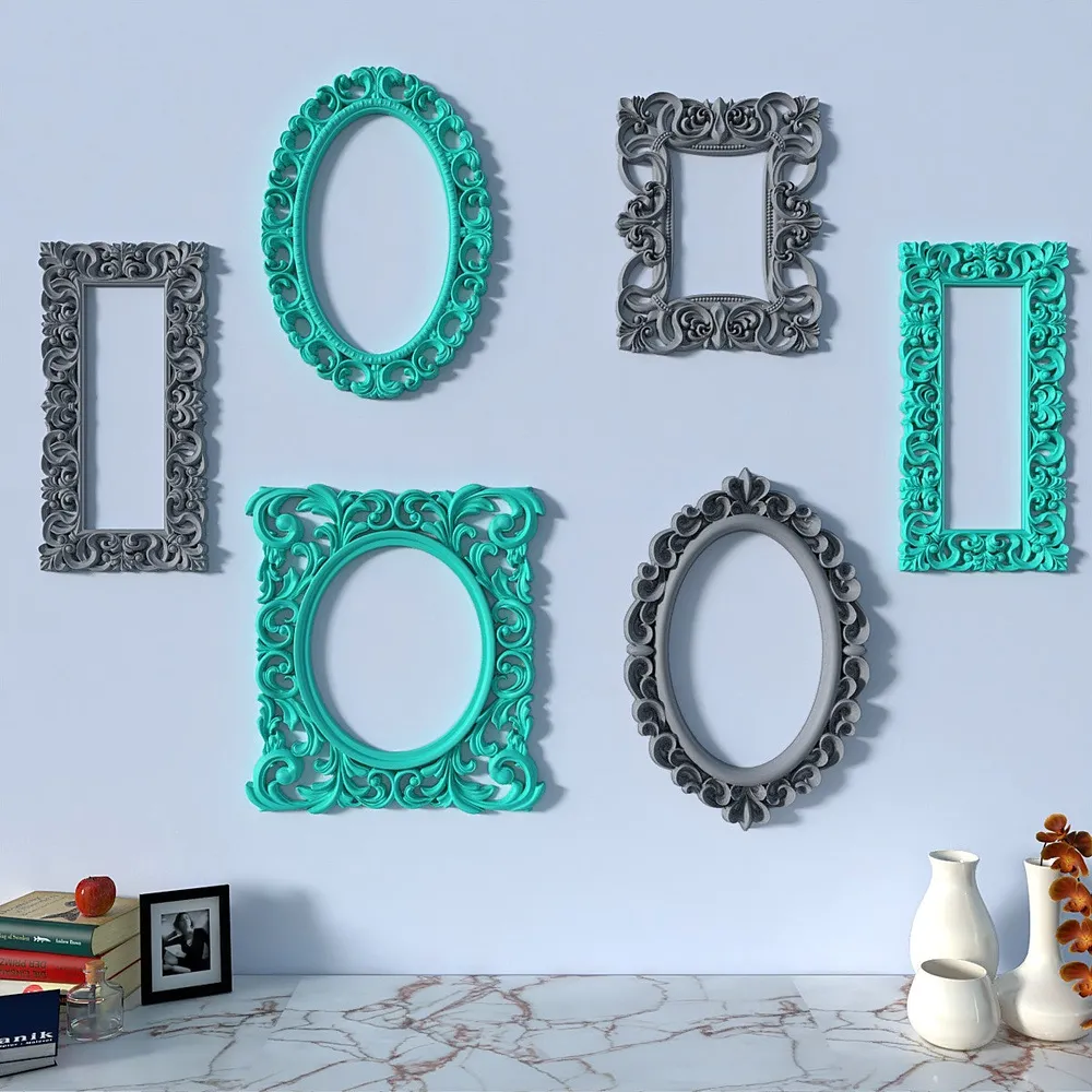 Timeless Venetian Decorative Wall Frames In Teal &amp; Grey - Set of 6