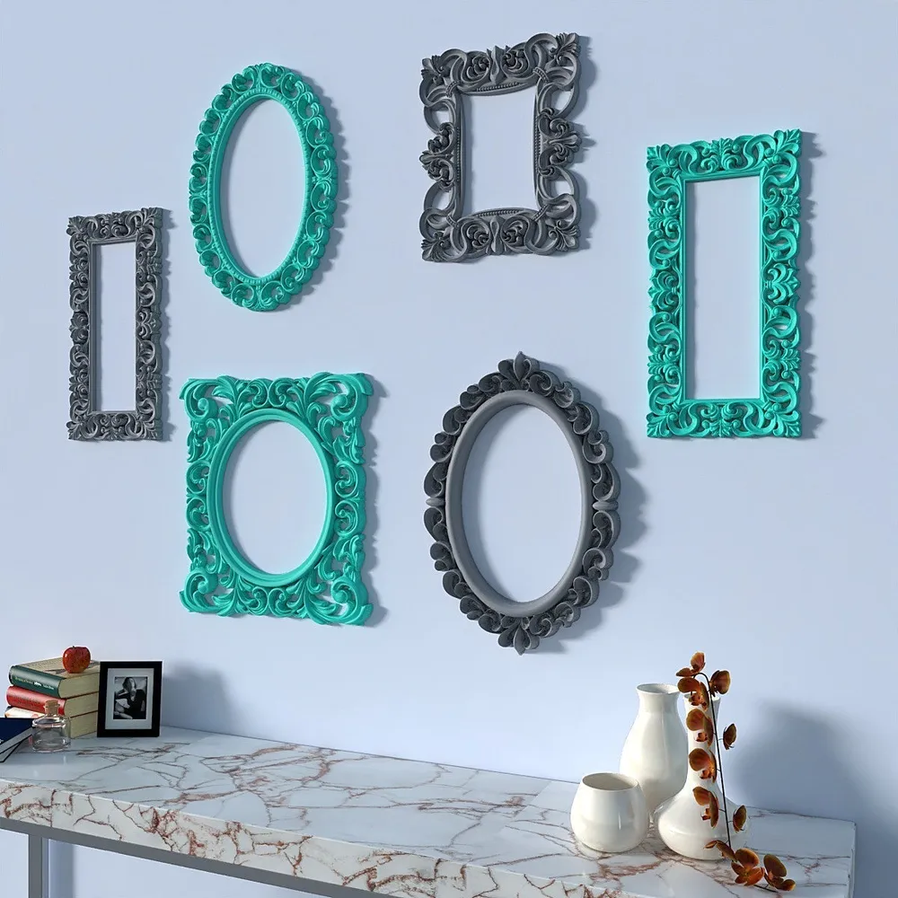 Timeless Venetian Decorative Wall Frames In Teal &amp; Grey - Set of 6