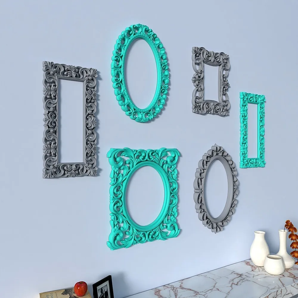Timeless Venetian Decorative Wall Frames In Teal &amp; Grey - Set of 6