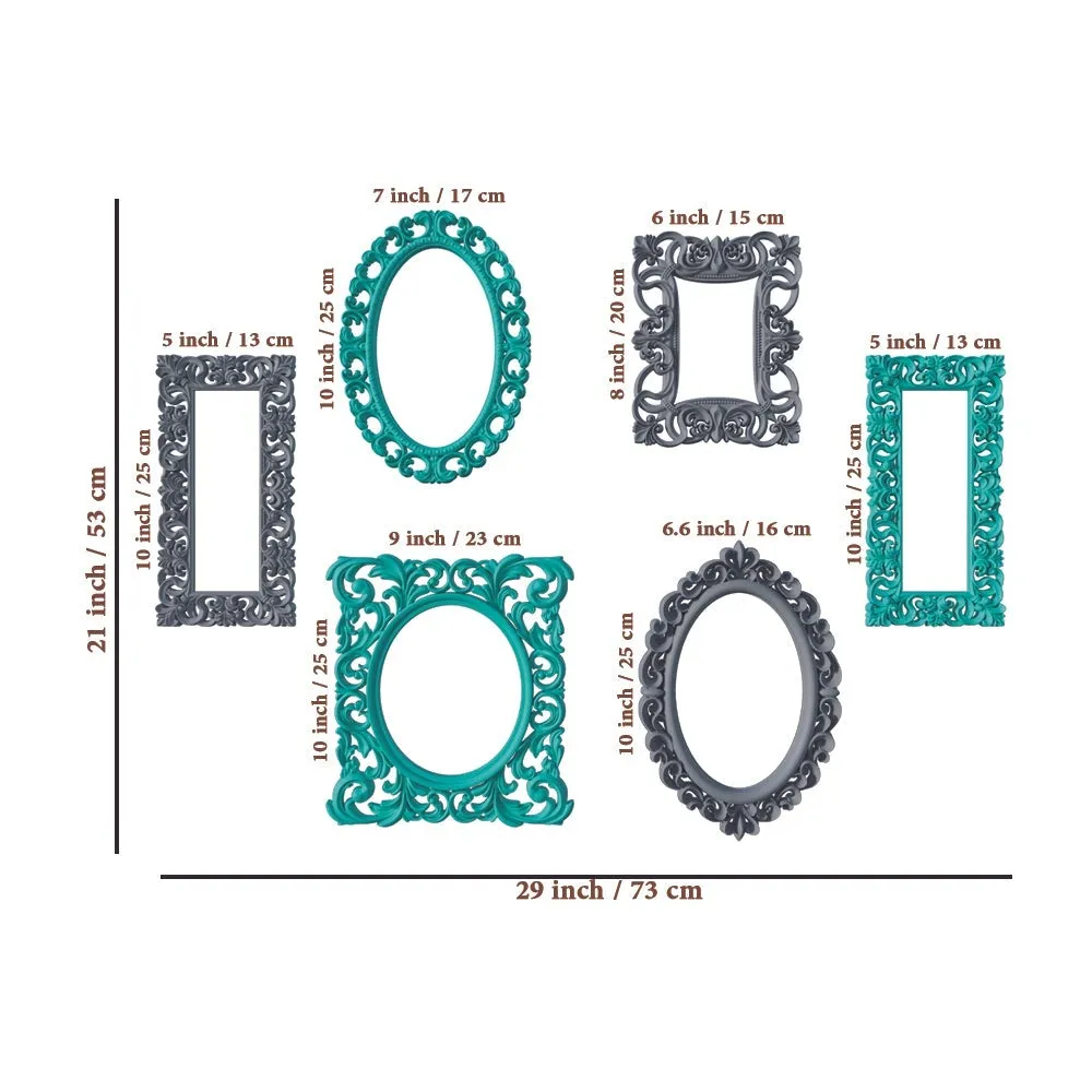 Timeless Venetian Decorative Wall Frames In Teal &amp; Grey - Set of 6