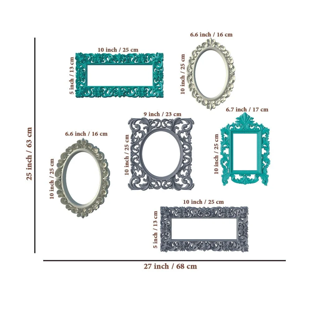 Timeless Venetian Decorative Wall Frames In Teal, Grey &amp; Yellow - Set of 6