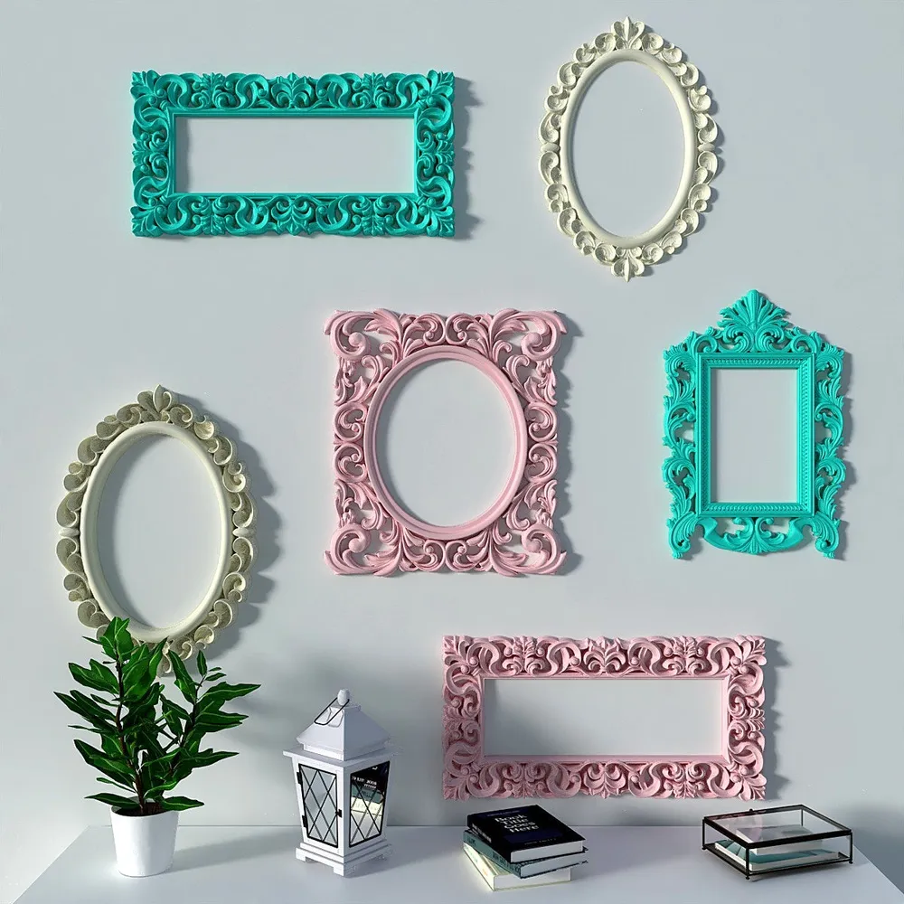 Timeless Venetian Decorative Wall Frames In Teal, Pink &amp; Yellow - Set of 6
