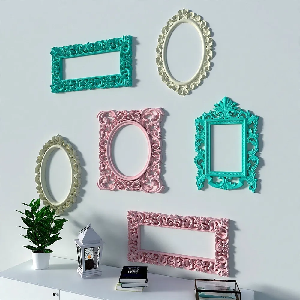 Timeless Venetian Decorative Wall Frames In Teal, Pink &amp; Yellow - Set of 6