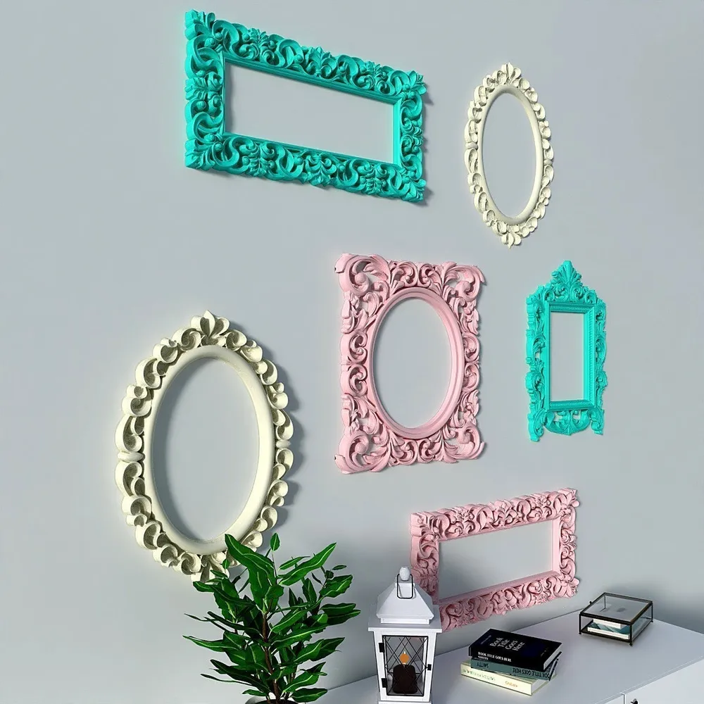 Timeless Venetian Decorative Wall Frames In Teal, Pink &amp; Yellow - Set of 6