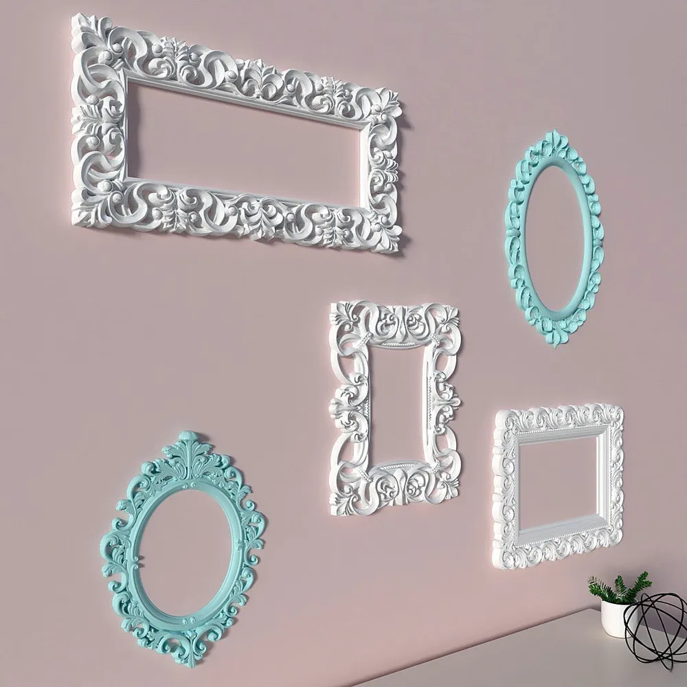 Timeless Venetian Decorative Wall Frames In White &amp; Turquoise- Set of 5