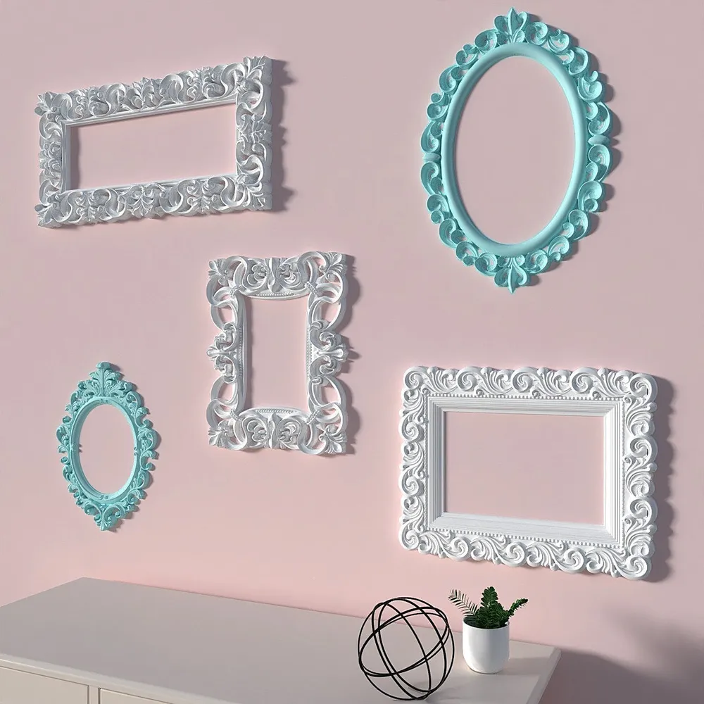 Timeless Venetian Decorative Wall Frames In White &amp; Turquoise- Set of 5
