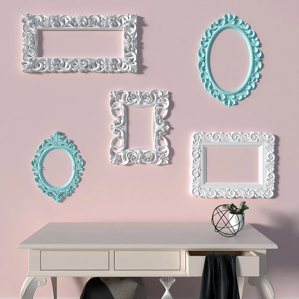 Timeless Venetian Decorative Wall Frames In White &amp; Turquoise- Set of 5