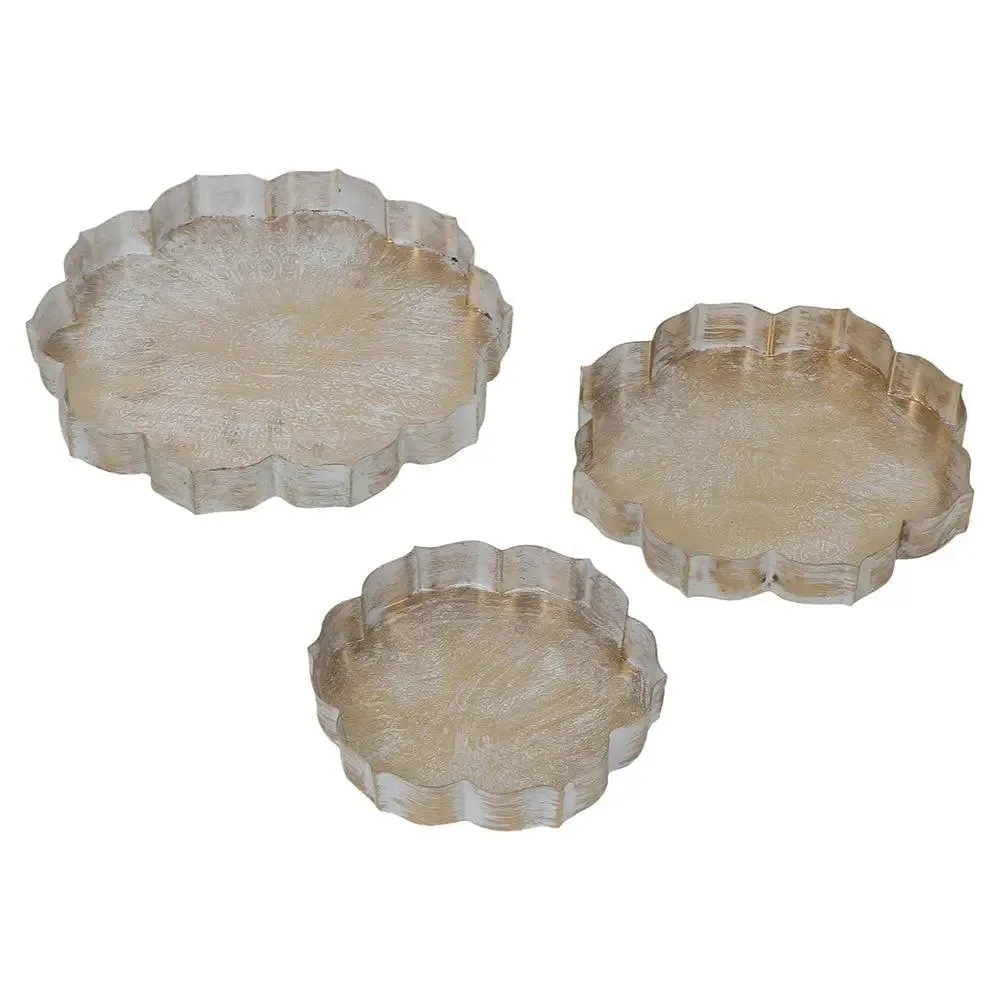 Timeless White & Gold Urli Bowl Tray Set of 3