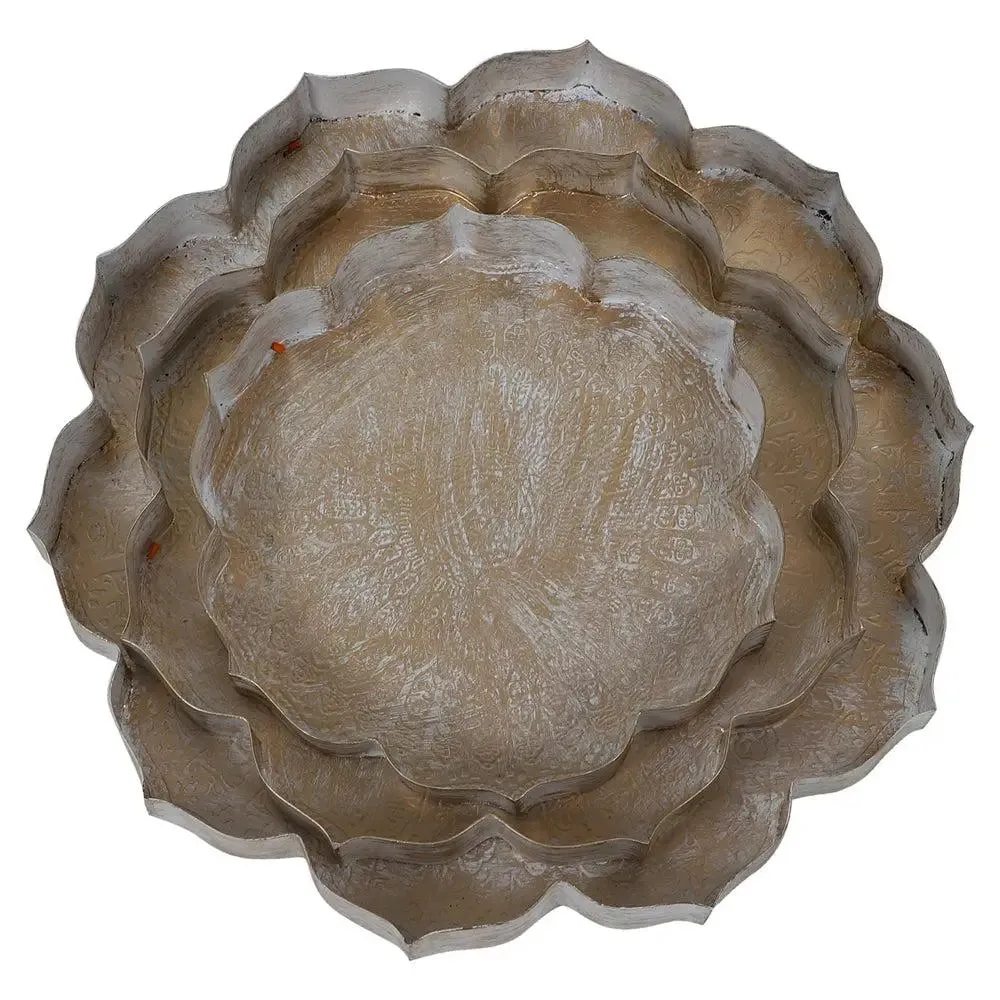 Timeless White & Gold Urli Bowl Tray Set of 3