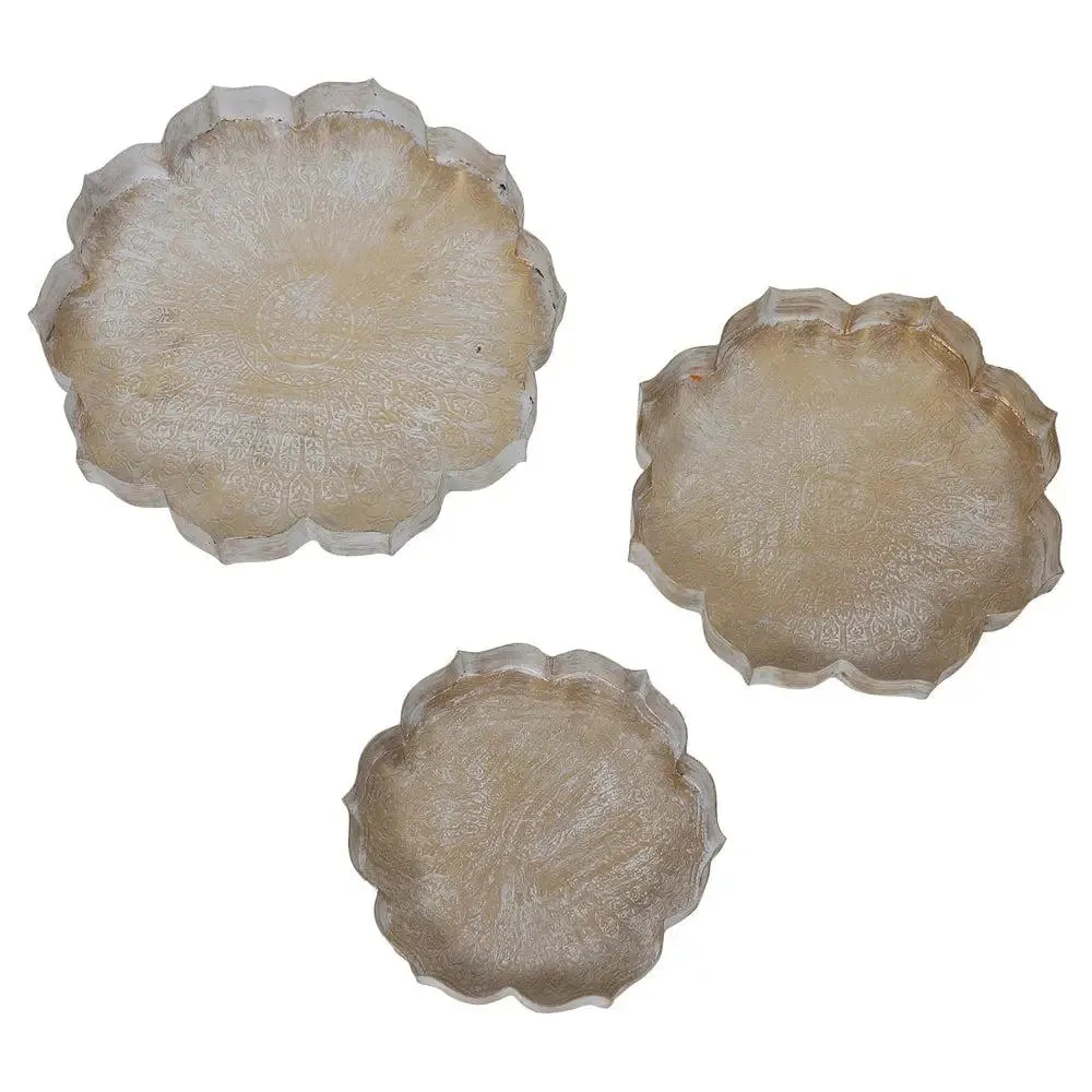 Timeless White & Gold Urli Bowl Tray Set of 3