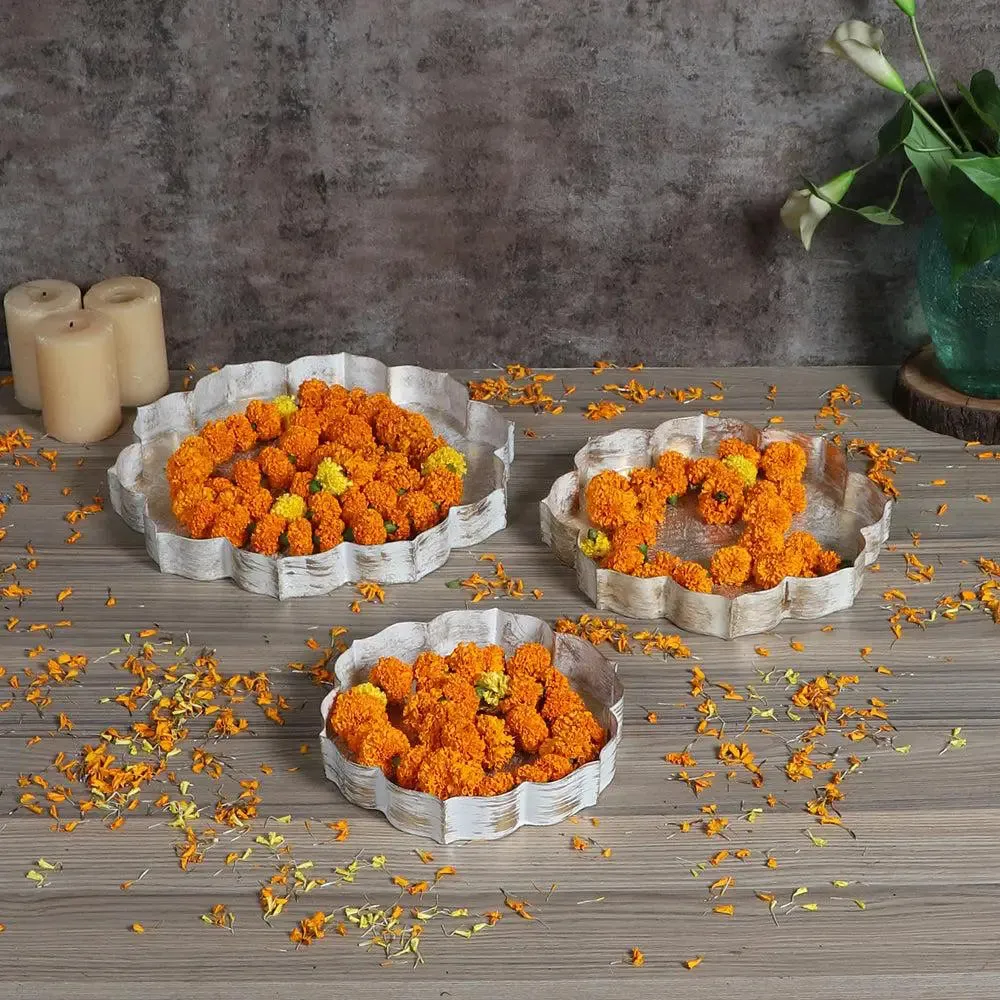 Timeless White & Gold Urli Bowl Tray Set of 3