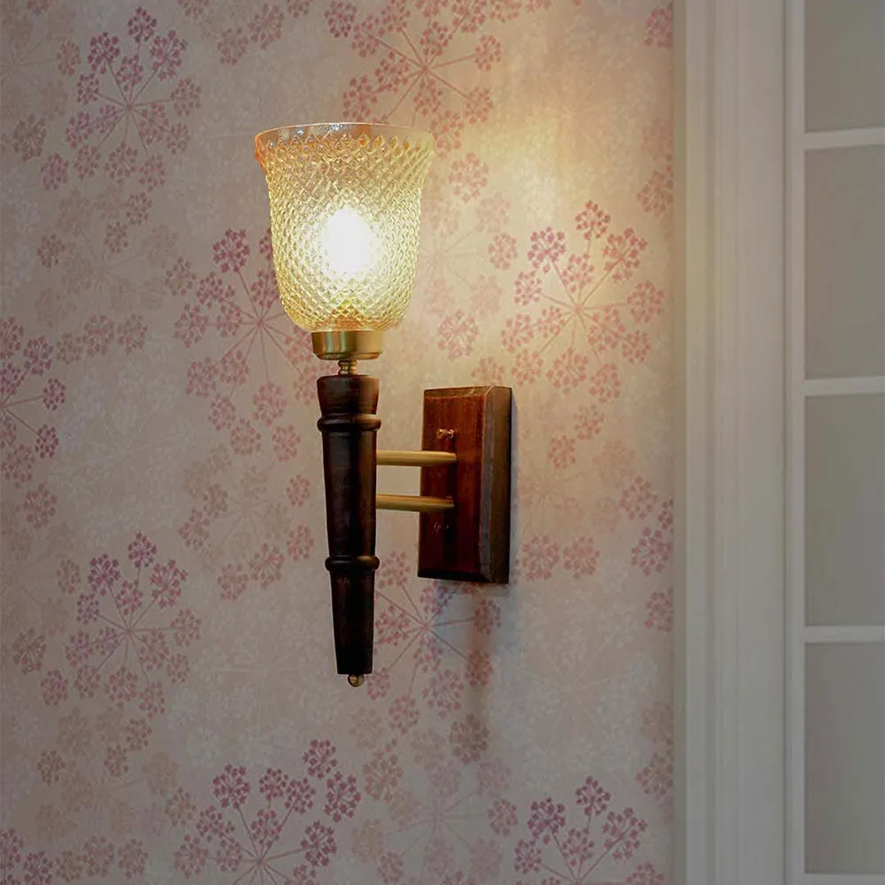 Torch Shaped Durable Polished Wood Minar Single Light Wall Sconce