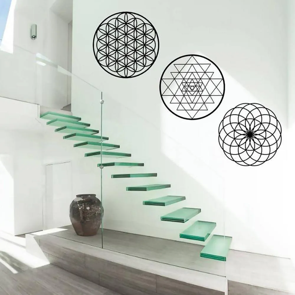 Torus, Sri Yantra, Flower of Life metal Wall Art Set Of 3