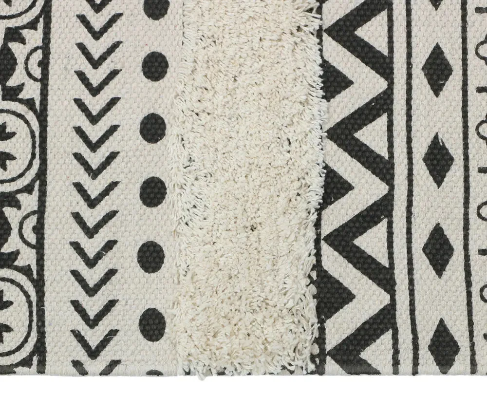Traditioanl Ikkat Pattern Grey Handmade Tufted 100% Cotton Non-Slip Washable Area Rug- 4x6 ft