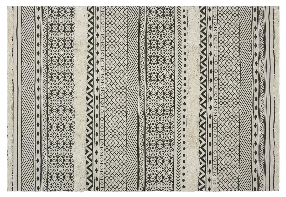 Traditioanl Ikkat Pattern Grey Handmade Tufted 100% Cotton Non-Slip Washable Area Rug- 4x6 ft