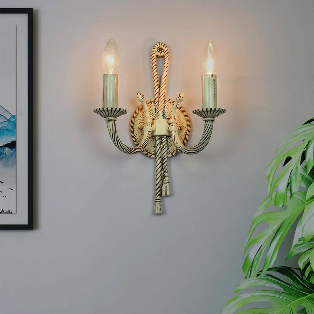 Traditional Aluminium Candle Cups Creme 2 Lights Wall Sconce