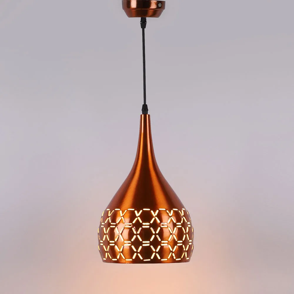 Traditional Aluminium Copper Hued Carved Single Hanging Light