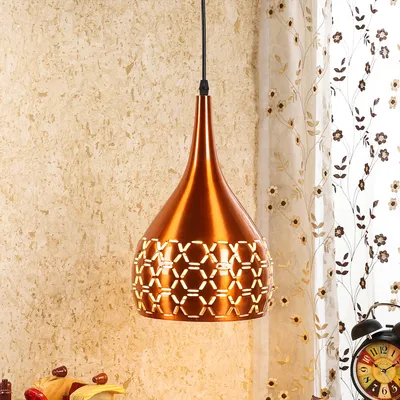 Traditional Aluminium Copper Hued Carved Single Hanging Light